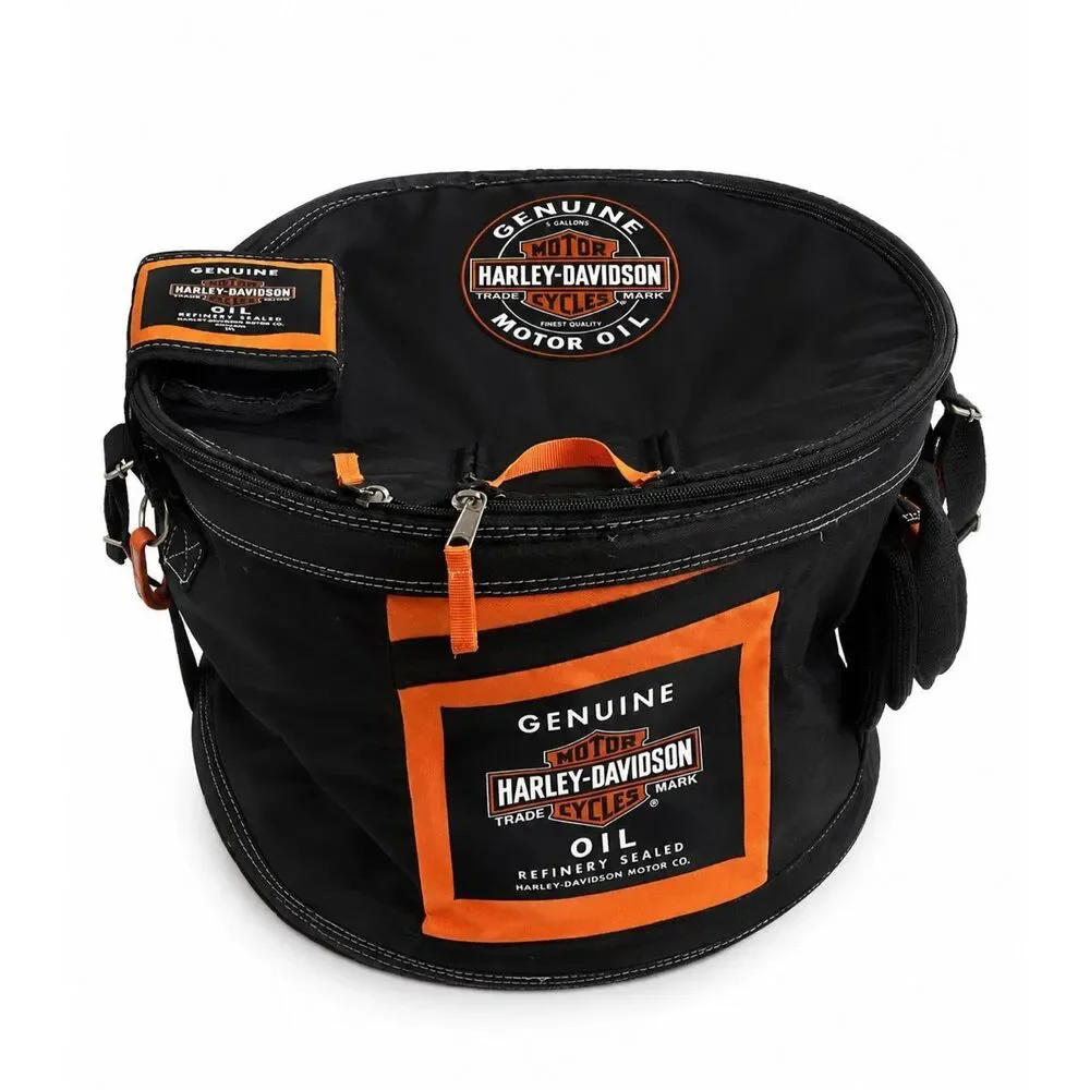 New! Harley Davidson Motor Oil Can Style Collapsible Cooler Round Insulated Bag
